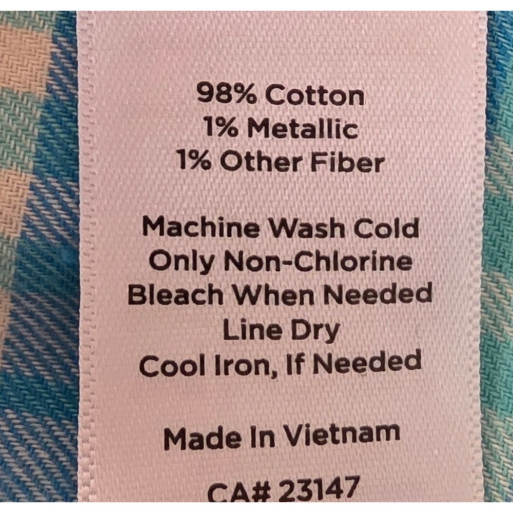 Talbots Button Shirt Womens 1X Blue Plaid Metallic Lightweight Flannel Autumn - Picture 8 of 8